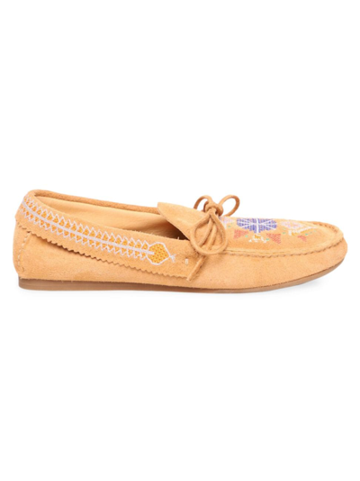 Shop Isabel Marant Women's Freen Embroidered Suede Loafers In Terracotta