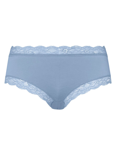 Shop Hanro Women's Cotton Lace Hipster In Blue Moon