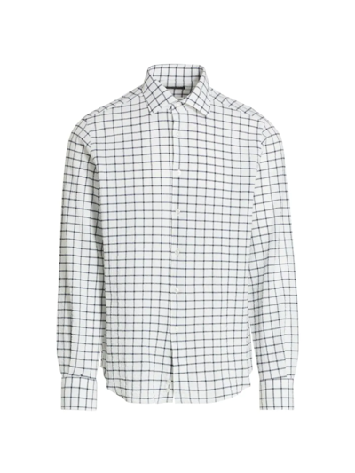 Shop Saks Fifth Avenue Men's Collection Checkered Print Long-sleeve Shirt In Navy Blazer Coconut Milk