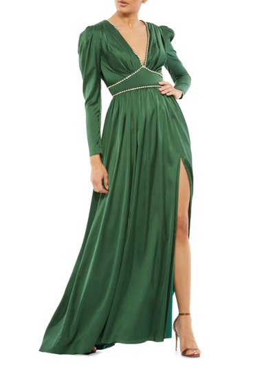 Shop Mac Duggal Women's Ieena Satin Embellished Empire Gown In Emerald