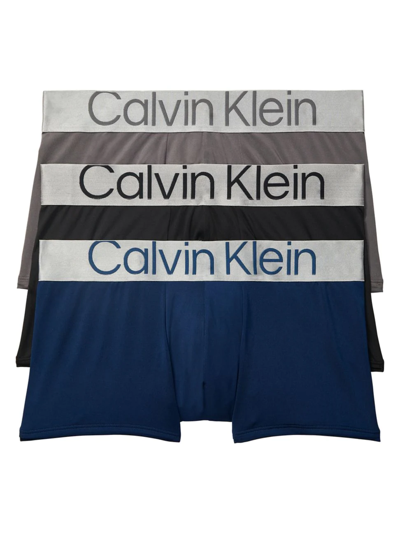 Shop Calvin Klein Men's Reconsidered Steel Micro 3-piece Low-rise Trunk Set In Black Grey Blue