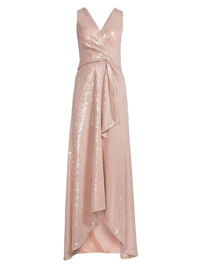 Shop Kay Unger Women's Evening Katarina Sequin High-low Dress In Powder Blush