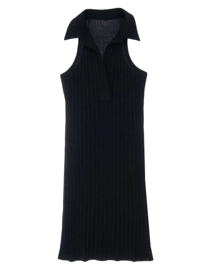 Shop Helmut Lang Women's Rib-knit Polo Minidress In Black