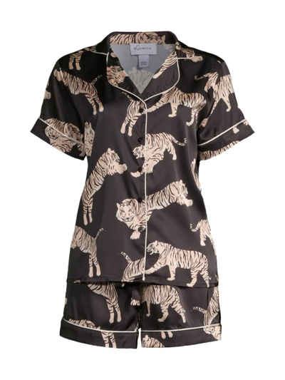 Shop Averie Sleep Women's Safari Starry Nights Sierra Tiger-print 2-piece Pajama Set In Black