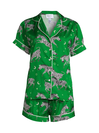 Shop Averie Sleep Women's Safari Starry Nights Taavi Zebra-print 2-piece Pajama Set In Kelly Green