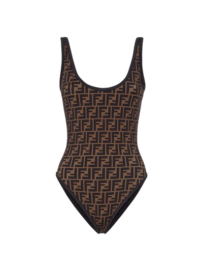 Shop Fendi Women's Rama Monogram One-piece Swimsuit In Black
