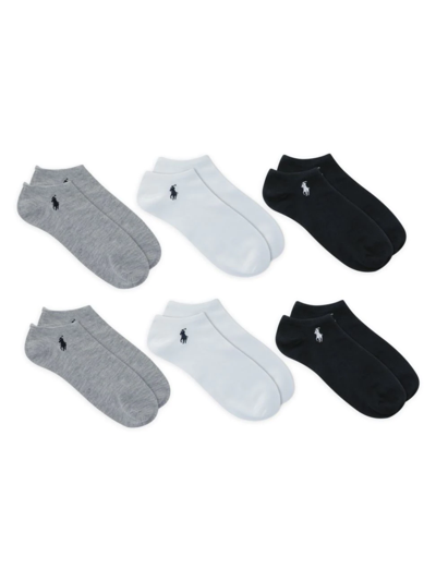 Shop Polo Ralph Lauren Women's 6-pack Ultra-low Flat Knit Ankle Socks Set In Black White Gray