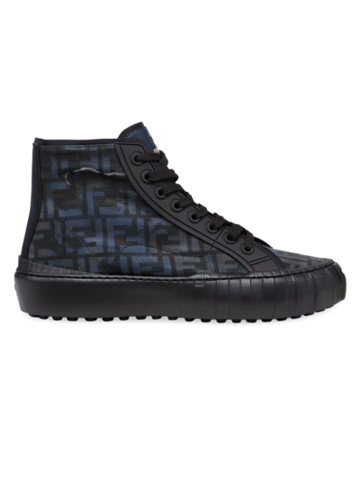 Shop Fendi Men's Force Logo-print High-top Sneakers In Nero