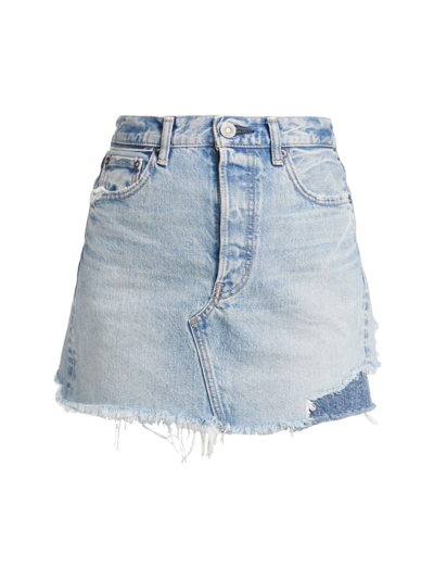 Shop Moussy Vintage Women's Andalucia Distressed Patchwork Denim Skirt In Blue