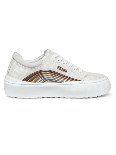 Shop Fendi Women's Ff Monogram Coated Canvas Low-top Sneakers In White Multi