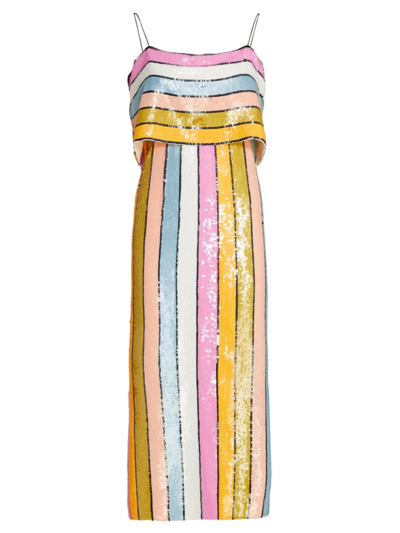 Shop Veronica Beard Women's Ivanna Striped Sequin Midi-dress In Neutral