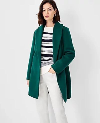 Shop Ann Taylor Petite Shawl Collar Belted Coat In Fresh Evergreen
