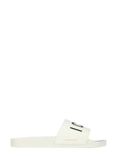 Dsquared2 Logo-print Open-toe Slides In Bianco