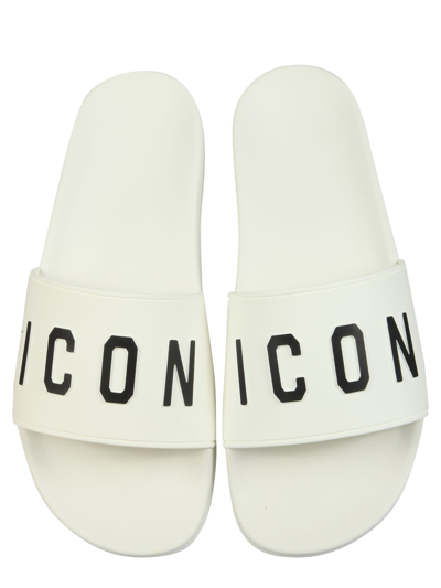 Dsquared2 Logo-print Open-toe Slides In Bianco