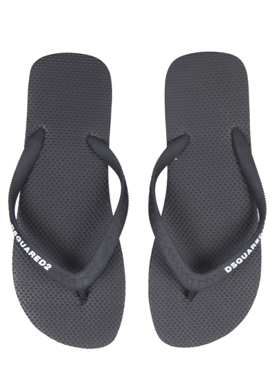 Shop Dsquared2 Rubber Thong Sandals In Nero