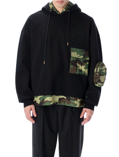 Shop Dolce & Gabbana Hoodie With Camouflage-print Details In Black Camouflage