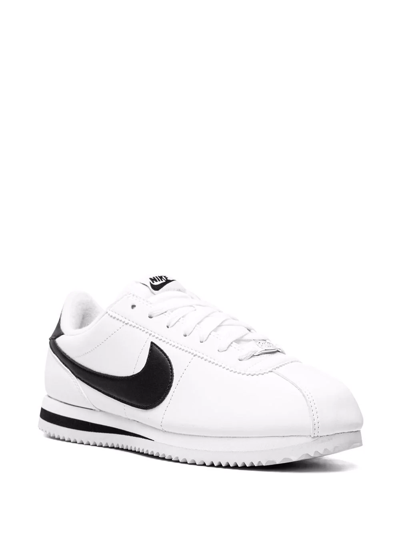 Shop Nike Cortez Basic "white/black/metallic Silver" Leather Sneakers