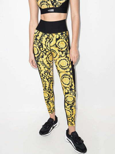 Shop Versace Barocco Print High-waisted Leggings In Black