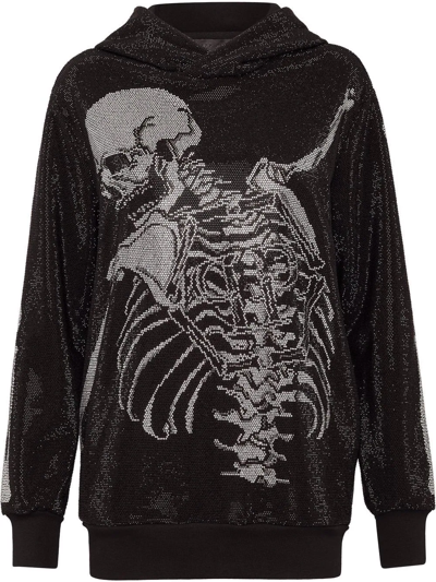 Shop Philipp Plein Rhinestone-embellished Skeleton Hoodie In Black