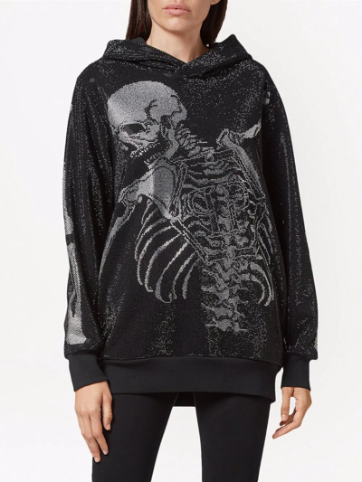 Shop Philipp Plein Rhinestone-embellished Skeleton Hoodie In Black