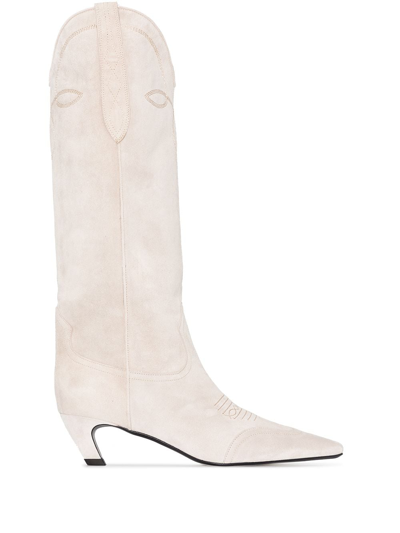 Shop Khaite The Dallas 50mm Knee-high Boots In White