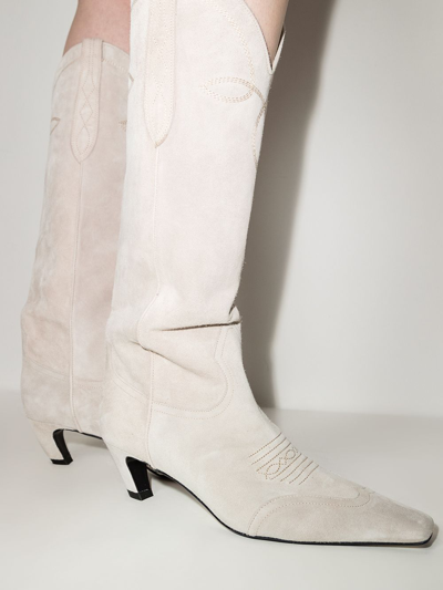 Shop Khaite The Dallas 50mm Knee-high Boots In White