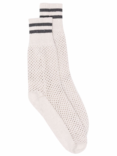 Brunello Cucinelli Perforated-detail Ankle Socks In Neutrals