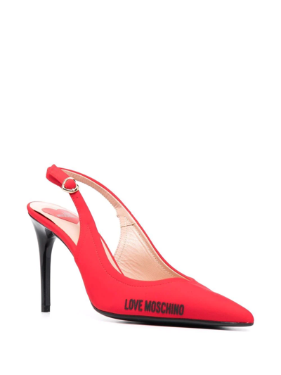 Shop Love Moschino Logo Slingback Pumps In Red