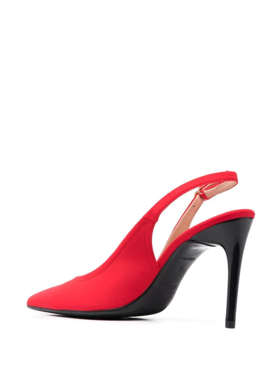 Shop Love Moschino Logo Slingback Pumps In Red