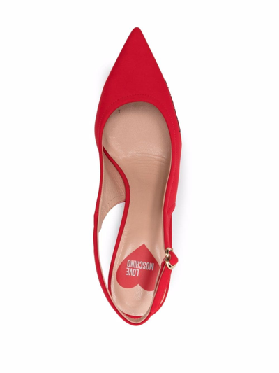 Shop Love Moschino Logo Slingback Pumps In Red