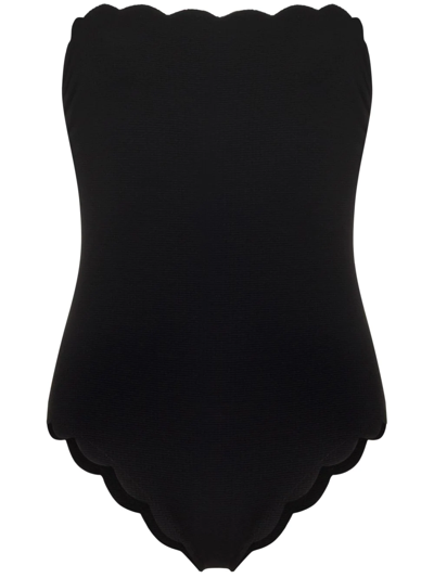 Shop Marysia Chesapeak Scalloped Strapless Swimsuit In Black