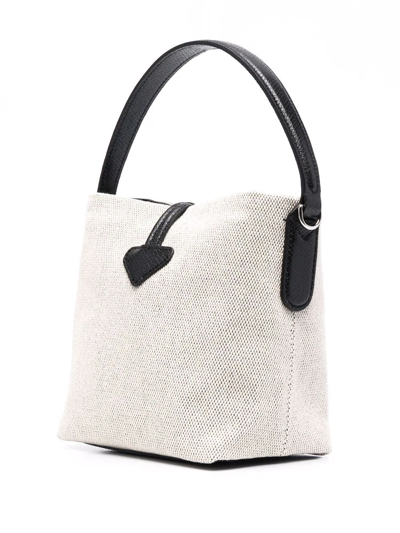 Shop Longchamp Small Roseau Canvas Bucket Bag In Neutrals