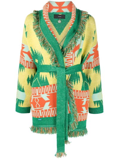 Shop Alanui Icon Knitted Belted Cardigan In Yellow