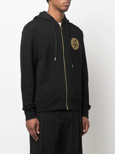 Shop Versace Jeans Couture Logo-embroidered Zip-up Hoodie In Black