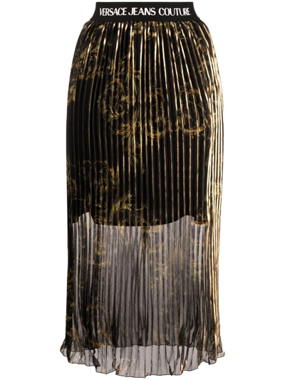 Shop Versace Jeans Couture Regalia Baroque Pleated Skirt In Black