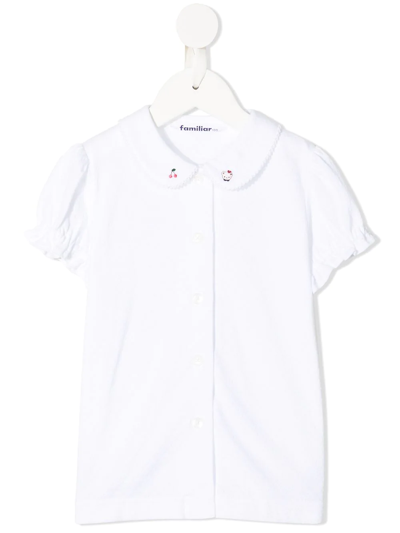 Shop Familiar Scallop-edge Cotton Blouse In White