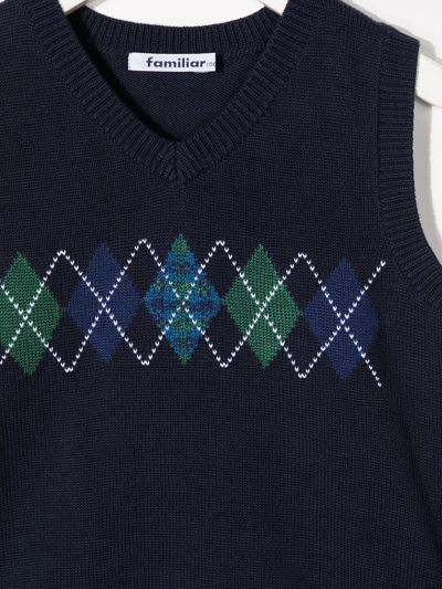Shop Familiar Argyle Knit Sleeveless Sweater In Blue