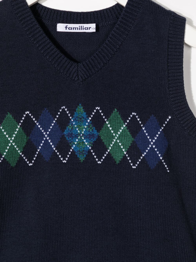 Familiar Argyle Knit Sleeveless Sweater In Blue