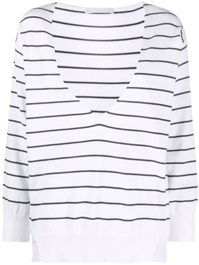 Shop Fabiana Filippi Plunge-neck Striped Jumper In White