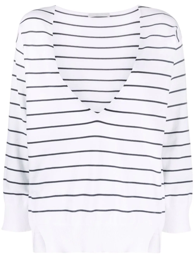 Shop Fabiana Filippi Plunge-neck Striped Jumper In White