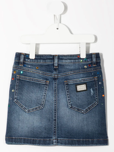 Dolce & Gabbana Girls Teen Blue Denim Crystal Skirt In Blue