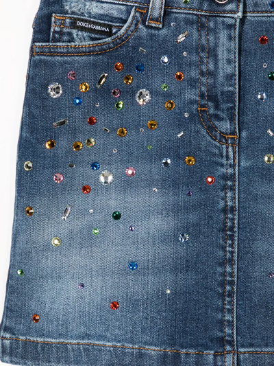Dolce & Gabbana Girls Teen Blue Denim Crystal Skirt In Blue