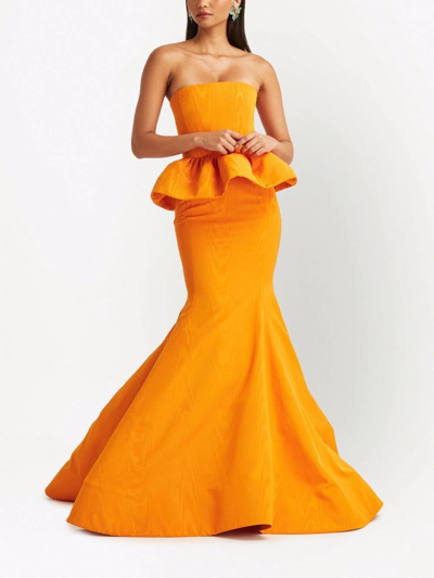 Shop Oscar De La Renta Strapless Peplum Gown In Orange