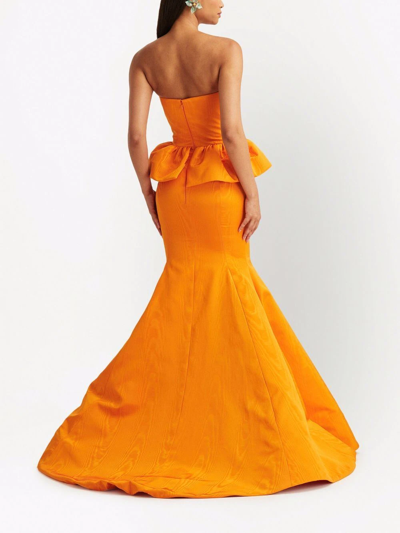 Shop Oscar De La Renta Strapless Peplum Gown In Orange