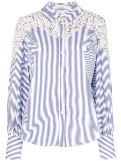 Shop Veronica Beard Sachse Striped Lace Shirt In Blue