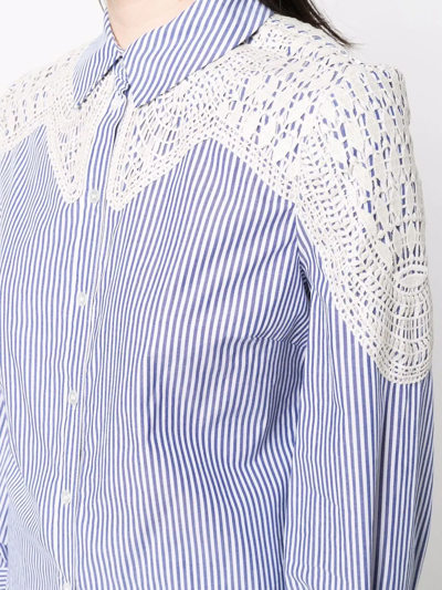 Shop Veronica Beard Sachse Striped Lace Shirt In Blue