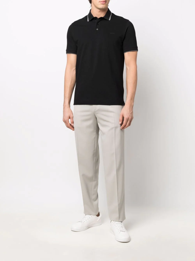 Shop Z Zegna Embroidered Logo Polo Shirt In Black