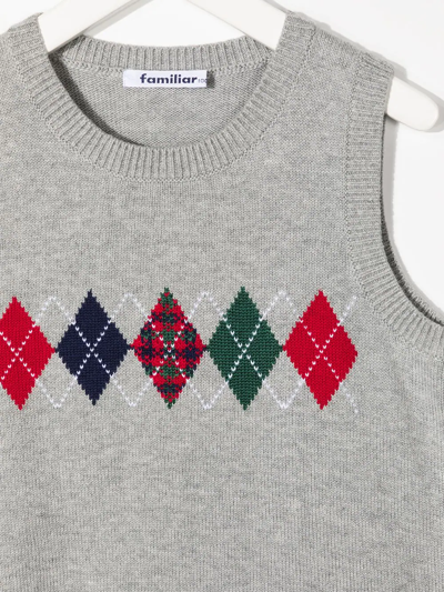 Familiar Argyle Knit Sleeveless Sweater In Grey