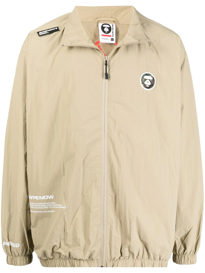 Shop Aape By A Bathing Ape Logo-patch Zip-up Jacket In Brown