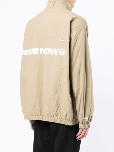 Shop Aape By A Bathing Ape Logo-patch Zip-up Jacket In Brown